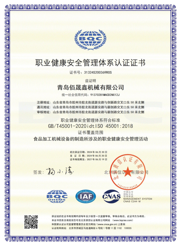 職業(yè)健康安全管理體系認(rèn)證證書(shū)